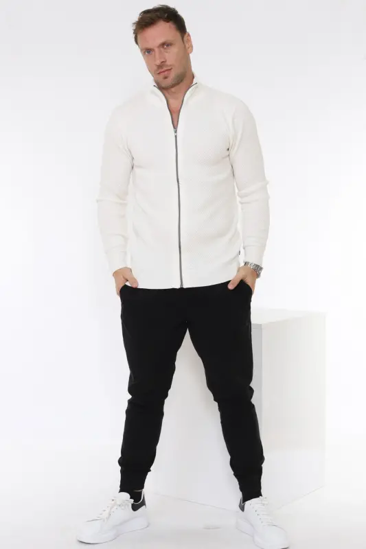 Stuttgart 100% Organic Cotton Zippered Ecru Knit Sweater Cardigan-ECRU - 6