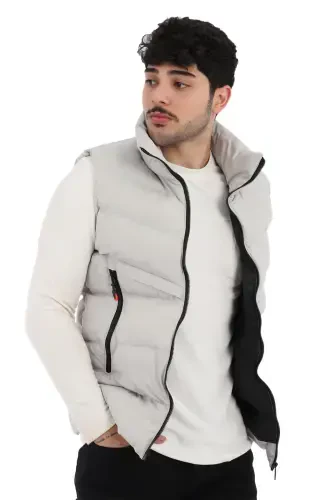 Style Combination Long Zipper Pocket Cross Padded Vest Pldp 2923-GRAY - 1