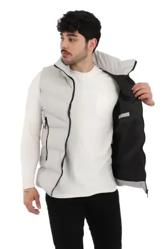 Style Combination Long Zipper Pocket Cross Padded Vest Pldp 2923-GRAY - STILKOMBIN (1)