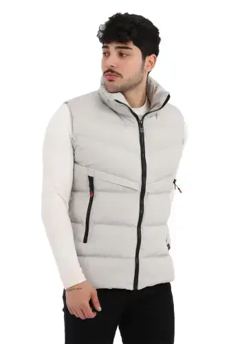 Style Combination Long Zipper Pocket Cross Padded Vest Pldp 2923-GRAY - 3