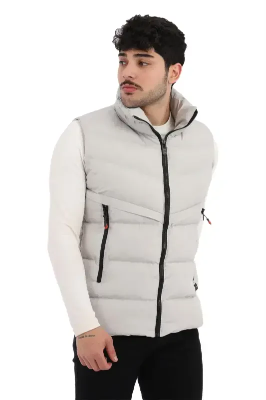 Style Combination Long Zipper Pocket Cross Padded Vest Pldp 2923-GRAY - 3