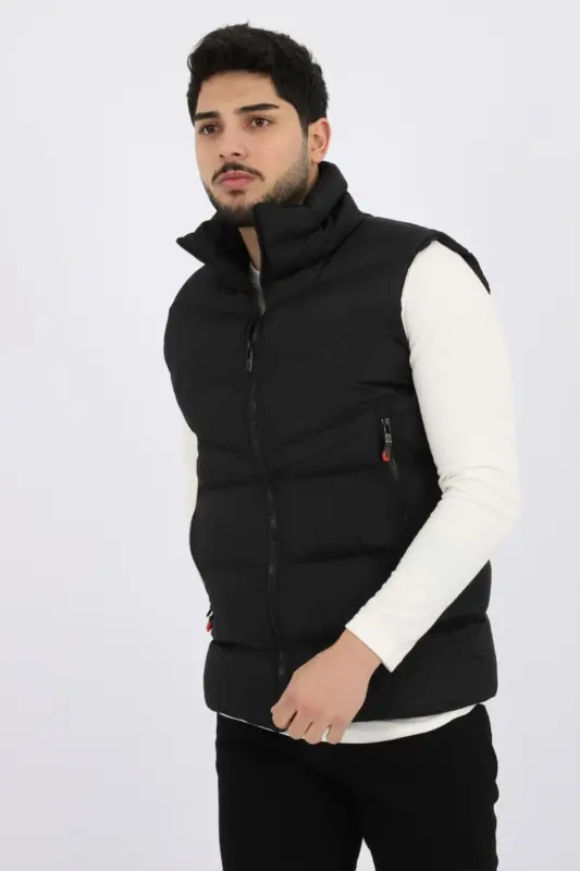 Style Combination Long Zipper Pocket Cross Puffy Vest Pldp 2923 - 1