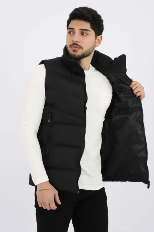 Style Combination Long Zipper Pocket Cross Puffy Vest Pldp 2923 - 2