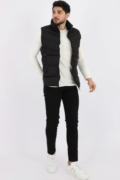 Style Combination Long Zipper Pocket Cross Puffy Vest Pldp 2923 - 5