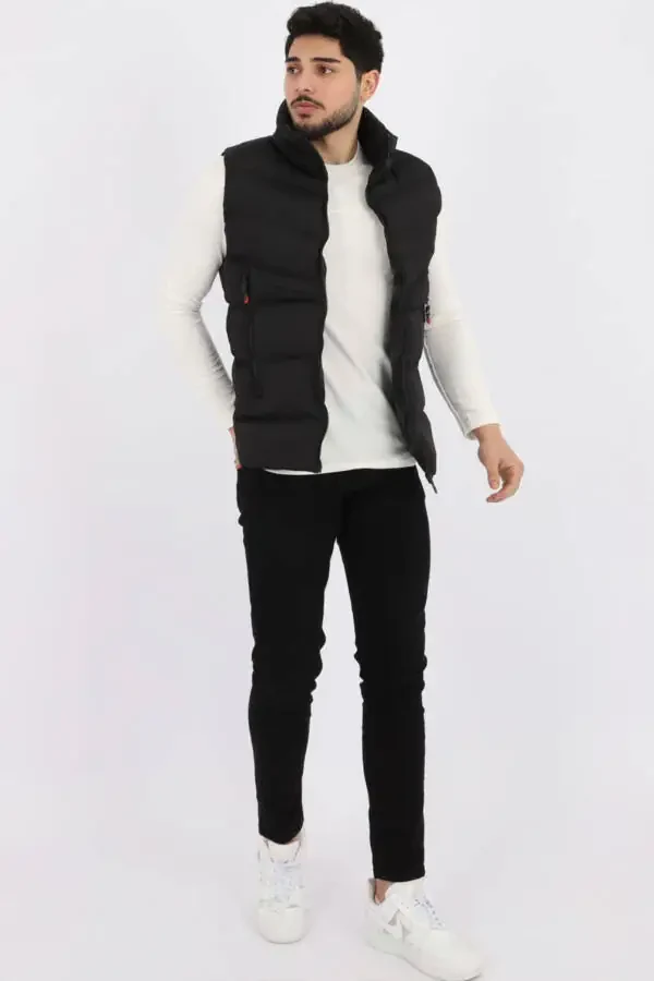 Style Combination Long Zipper Pocket Cross Puffy Vest Pldp 2923 - 5