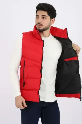 Style Combo Long Zipper Pocket Cross Padded Vest Pldp 2923-RED - STILKOMBIN (1)