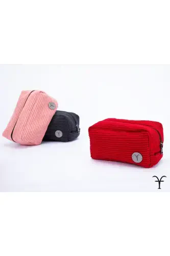 Stylish and Practical Corduroy Bellows Makeup Bag, Multipurpose Bag, Handbag-Red - 1