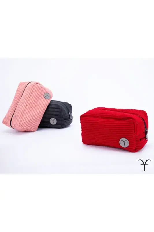 Stylish and Practical Corduroy Bellows Makeup Bag, Multipurpose Bag, Handbag-Red - 1