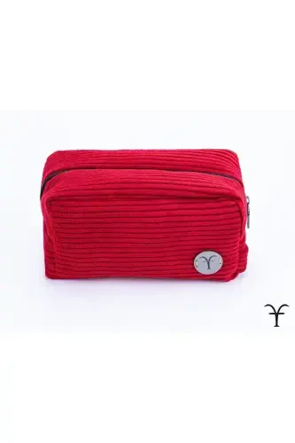Stylish and Practical Corduroy Bellows Makeup Bag, Multipurpose Bag, Handbag-Red - 3