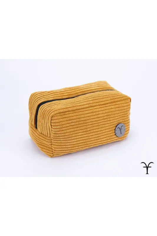 Stylish and Practical Corduroy Makeup Bag with Gusset, Multi-Purpose Bag, Handbag-Yellow - 1