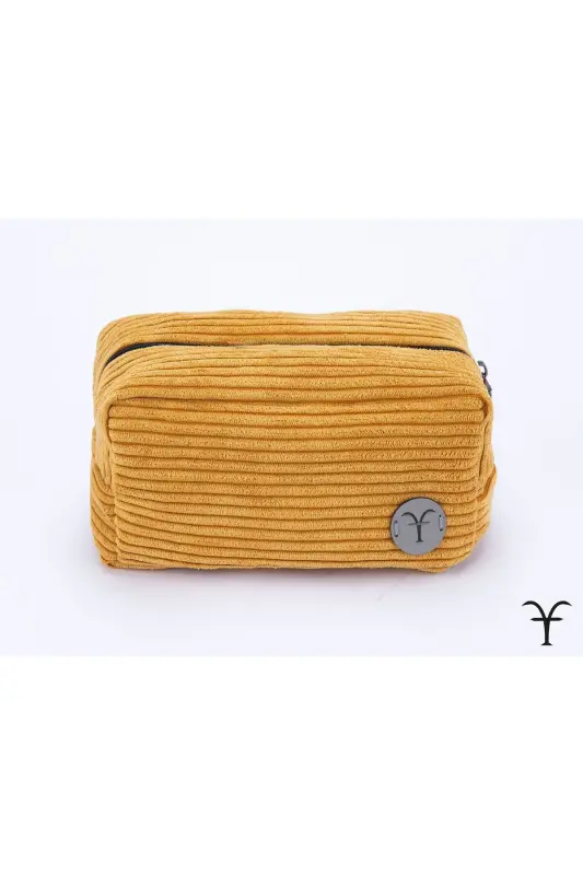 Stylish and Practical Corduroy Makeup Bag with Gusset, Multi-Purpose Bag, Handbag-Yellow - 2