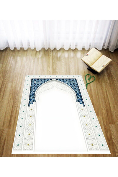 Stylish and simple, digitally printed velvet prayer rug. - 1