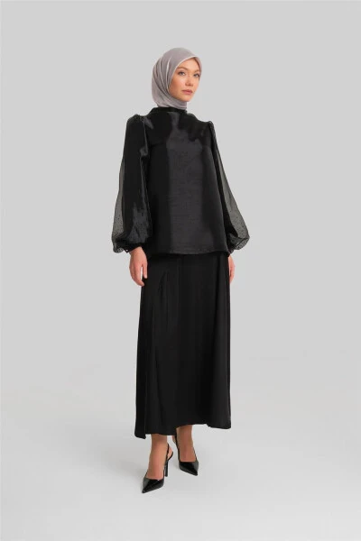 Stylish blouse with stone-embellished sleeves. 24Y3538, Black. - ARMINE (1)