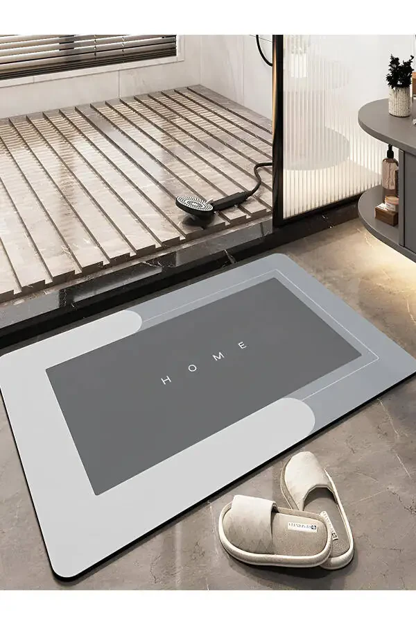 Stylish Design Magic Water Absorbent Bathroom Sink Toilet Mat Non-Slip Base Grey Square Model Mat - 1