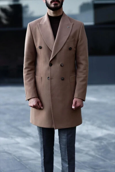 Stylish double-breasted men's coat - wool and polyester blend. - KADIR BÜYÜKKAYA (1)