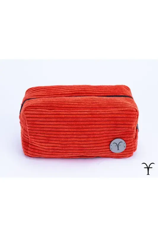 Stylish & Functional Corduroy Gusseted Makeup Bag, Multipurpose Bag, Clutch- Brick Red - 2