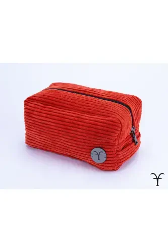 Stylish & Functional Corduroy Gusseted Makeup Bag, Multipurpose Bag, Clutch- Brick Red - 4