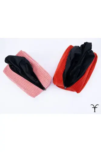 Stylish & Functional Corduroy Gusseted Makeup Bag, Multipurpose Bag, Clutch- Brick Red - 5