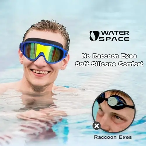 Water Space Swim Goggles 2 Pack for Adult Men Women, Anti-fog UV Protection No Leak 180° Wide View Clear Vision Pool Goggles - 2