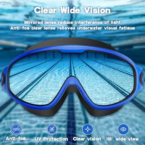 Water Space Swim Goggles 2 Pack for Adult Men Women, Anti-fog UV Protection No Leak 180° Wide View Clear Vision Pool Goggles - 3