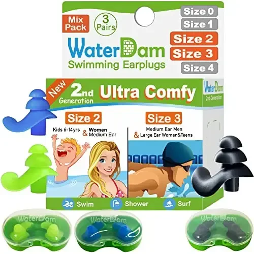WaterDam Swimming Ear Plugs Great Waterproof Ultra Comfy Earplugs Prevent Swimmer's Ear - 1