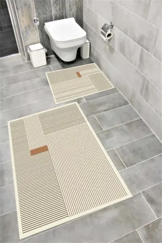 Su Emici Yumuşak Kaymaz Taban Sünger Dolgulu Pamuksu Doku Yıkanabilir Dekoratif Banyo Paspası 1150 - Çok Renkli - 8
