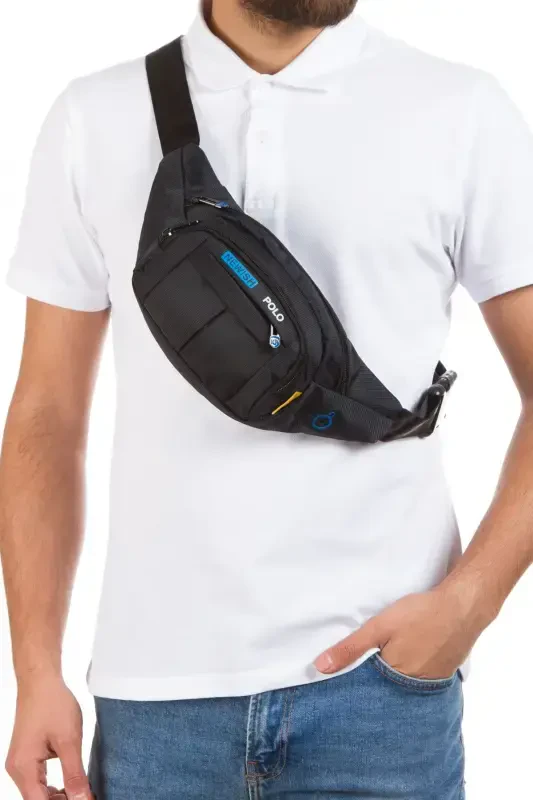 Su Geçirmez Kulaklık Usb Çıkışlı Unisex Siyah Çapraz Askılı Bel Omuz Ve Spor Çanta-mavi sıyah - NEWISH POLO