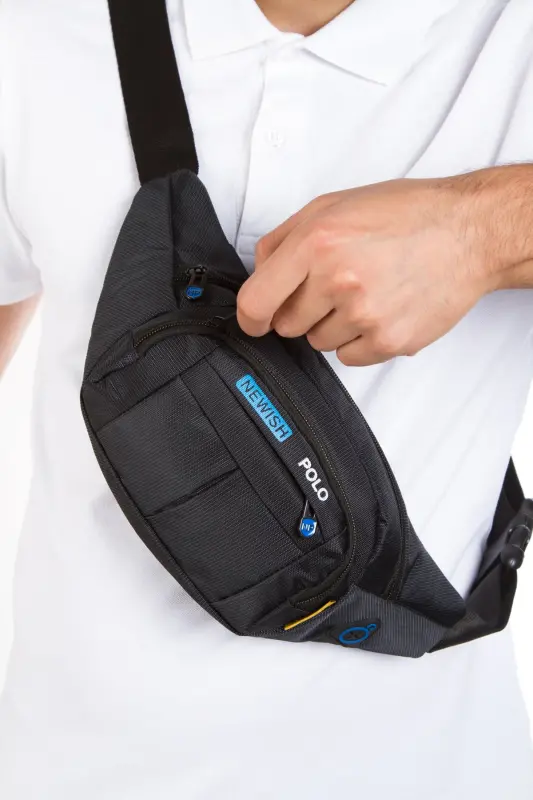 Su Geçirmez Kulaklık Usb Çıkışlı Unisex Siyah Çapraz Askılı Bel Omuz Ve Spor Çanta - mavi sıyah - 2