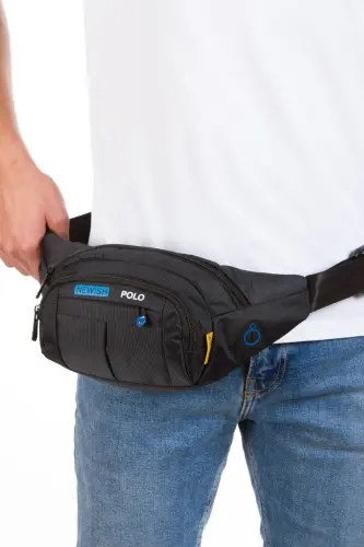 Su Geçirmez Kulaklık Usb Çıkışlı Unisex Siyah Çapraz Askılı Bel Omuz Ve Spor Çanta - mavi sıyah - 3