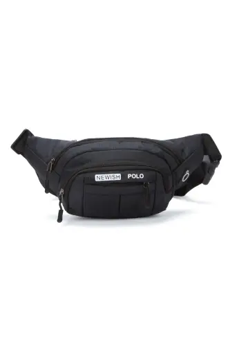 Su Geçirmez Kulaklık Usb Çıkışlı Unisex Siyah Çapraz Askılı Bel Omuz Ve Spor Çanta - Siyah-Beyaz - Newish Polo (1)