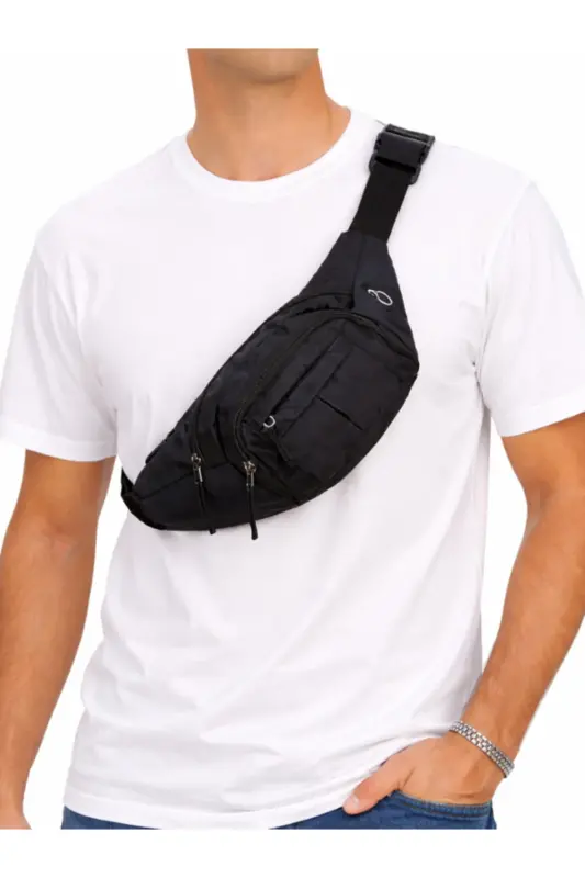 Su Geçirmez Kulaklık Usb Çıkışlı Unisex Siyah Çapraz Askılı Bel Omuz Ve Spor Çanta - Siyah-Beyaz - 5
