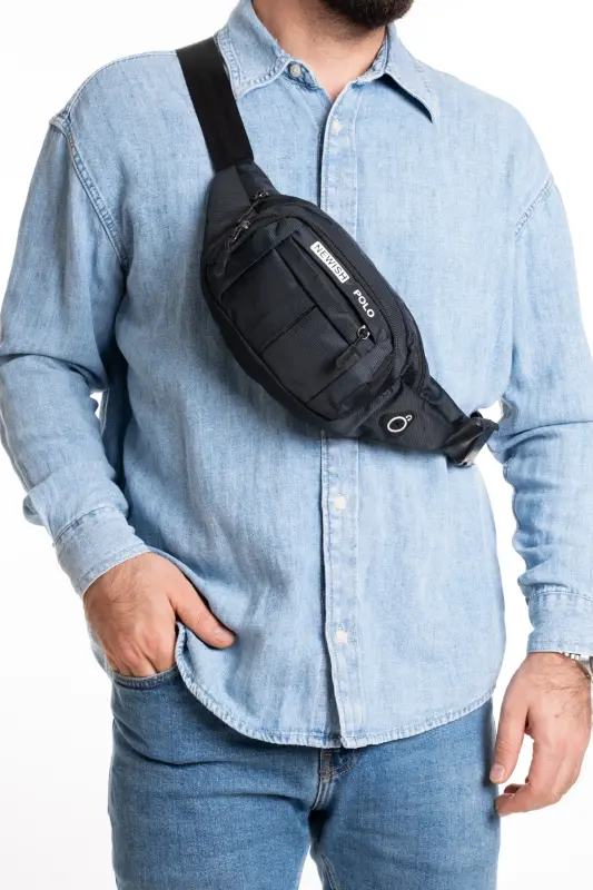 Su Geçirmez Kulaklık Usb Çıkışlı Unisex Siyah Çapraz Askılı Bel Omuz Ve Spor Çanta-Siyah - NEWISH POLO