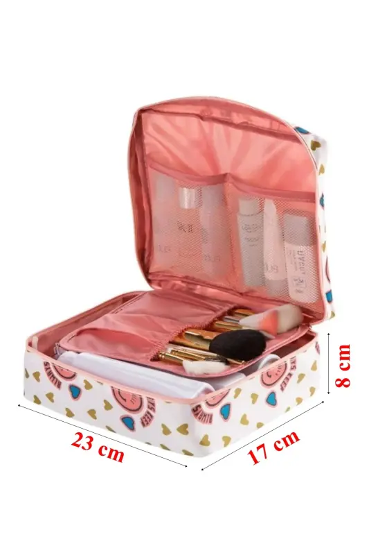 Su Geçirmez Özellikli Organizer Kozmetik Makyaj Çantası Gülen Pembe (17*23*8 CM EBATLARINDA)-Gülen Pembe - 2