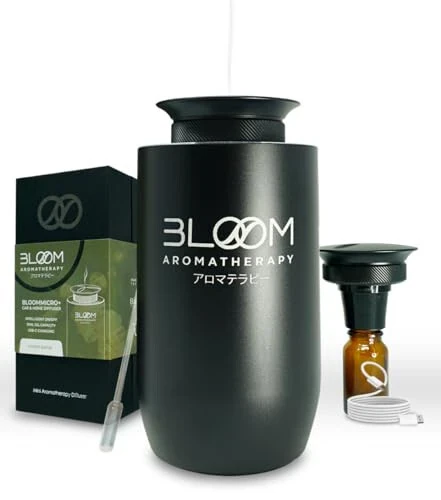 Bloom Aromatherapy Car Diffuser Black, Cold Air Essential Oil Diffuser for Home & Car Air Freshener, Portable Waterless Heatless Metal, Advanced Vibration Sensors - Bloom Aromatherapy