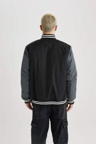 Su İtici Regular Fit Kolej Yaka Bomber Mont Siyah - 7