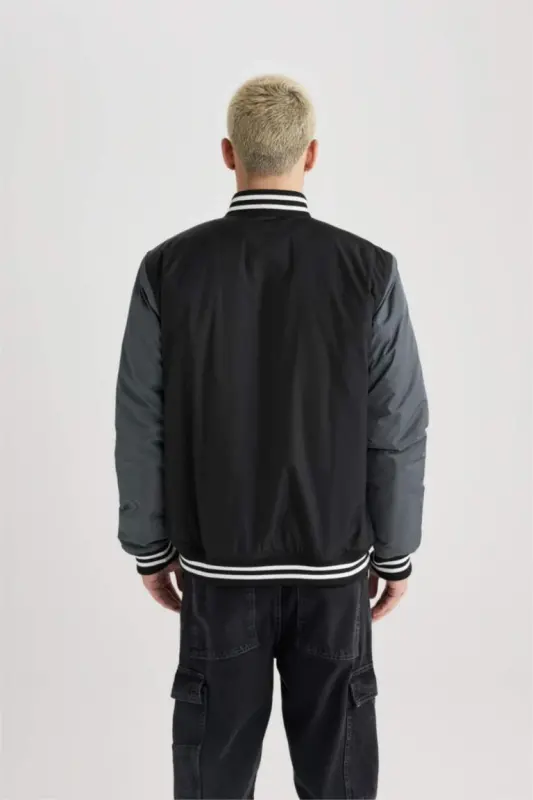 Su İtici Regular Fit Kolej Yaka Bomber Mont Siyah - 7