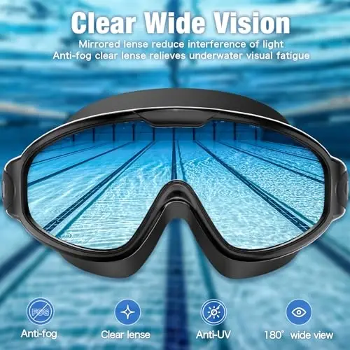 Su ostida suzish ko'zoynaklari, 2 dona, kattalar (erkak va ayollar uchun), tumanlashga qarshi, UV himoyasi, suv o'tkazmaydigan, 180° keng ko'rinish, aniq ko'rish, basseyn ko'zoynaklari - 3