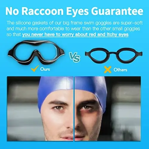Su o'tkazmaydigan, tumanlanmaydigan, kattalar, erkaklar, ayollar va yoshlar uchun UV himoyasi bilan 180° aniq ko'rish imkonini beruvchi suzish ko'zoynaklari. - 2