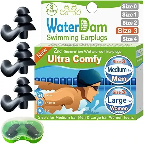 WaterDam Swimming Ear Plugs Great Waterproof Ultra Comfy Earplugs Prevent Swimmer's Ear 