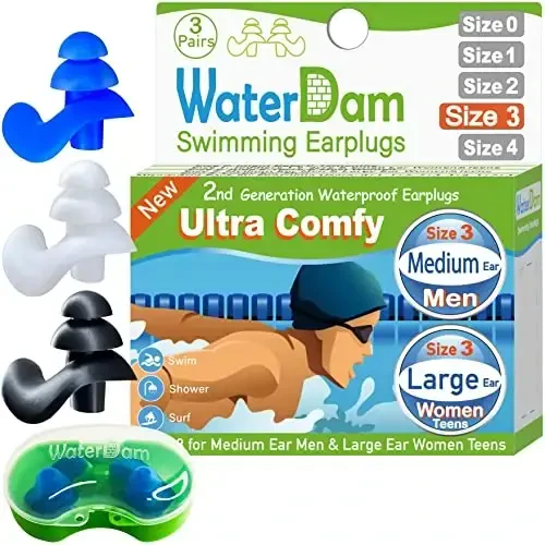 WaterDam Swimming Ear Plugs Great Waterproof Ultra Comfy Earplugs Prevent Swimmer's Ear - WATERDAM