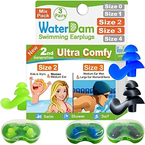 WaterDam Swimming Ear Plugs Great Waterproof Ultra Comfy Earplugs Prevent Swimmer's Ear - 1