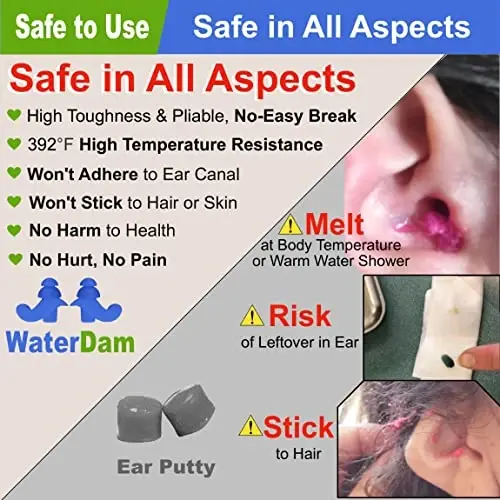 WaterDam Swimming Ear Plugs Great Waterproof Ultra Comfy Earplugs Prevent Swimmer's Ear (Size 2+2+2: Kids Teens Medium Ear Women Small Ear Men (3 Pairs Blue)) - 4