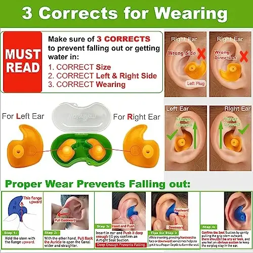 WaterDam Swimming Ear Plugs Great Waterproof Ultra Comfy Earplugs Prevent Swimmer's Ear - 6