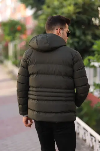 Su Ve Rüzgar Geçirmez Erkek Kapüsonlu Kışlık Mont Şişme Mont - haki - 4