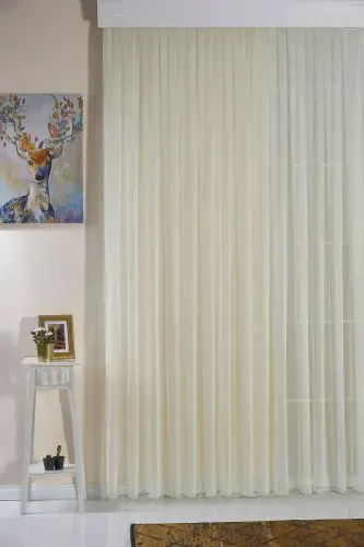 Su Yeşili Ütü Gerektirmeyen Düz Tül Perde Turner - Pilesiz - Büzdürmeli Ekstrafor-Yeşil - 1