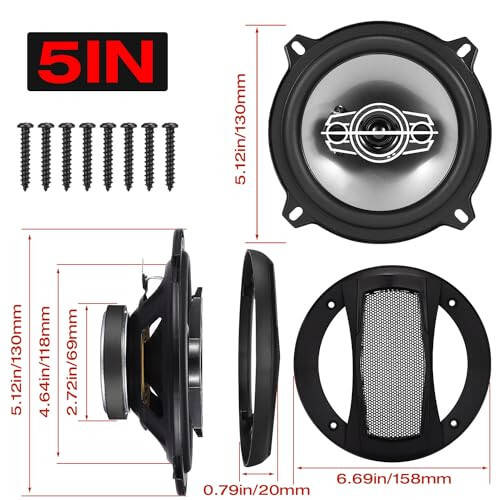 Suacopzar 5 Inch 4-Way Coaxial Speakers, 300W Max 4OModazone Car Audio With PEI Dome Tweeters, Compact for Truck Door Speaker Replacement (Pair) - 3