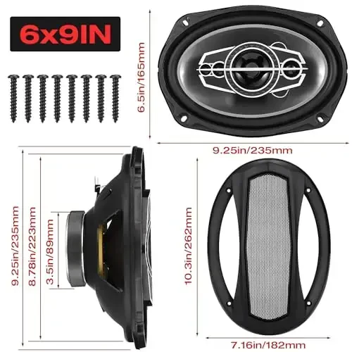 Suacopzar 6 x 9 5-Way Car Coaxial Audio Speakers (Pair), 1000W Peak 4 OModazone Vehicle Coaxial Speaker W/PEI Dome Tweeters, Universal Car Stereo Speaker, Coaxial Tweeter Speaker Replacement - 3