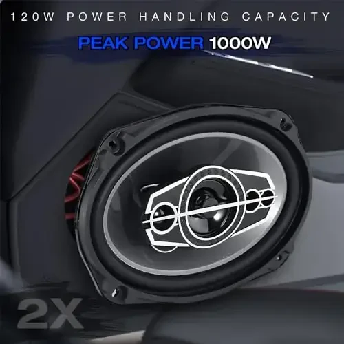 Suacopzar 6 x 9 5-Way Car Coaxial Audio Speakers (Pair), 1000W Peak 4 OModazone Vehicle Coaxial Speaker W/PEI Dome Tweeters, Universal Car Stereo Speaker, Coaxial Tweeter Speaker Replacement - 4