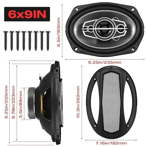 Suacopzar 6 x 9 5-Way Car Coaxial Audio Speakers (Pair), 1000W Peak 4 OModazone Vehicle Coaxial Speaker W/PEI Dome Tweeters, Universal Car Stereo Speaker, Coaxial Tweeter Speaker Replacement - 3