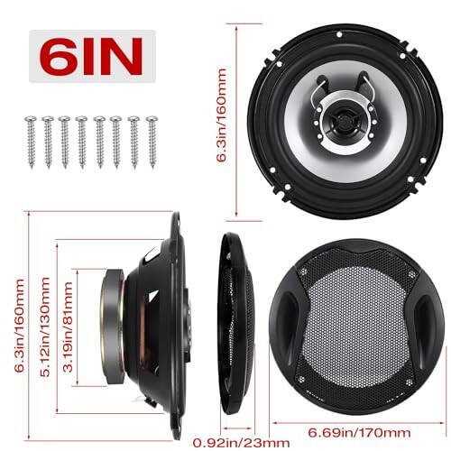 Suacopzar 6in 2-Way Coaxial Vehicle Speakers, Peak 400W (100W RMS) Car Audio Coaxial Speakers, Universal Car Stereo Speaker Car Door Speaker Replace, Auxiliary Coaxial Speaker W/Wire & Cover (Pair) - 3